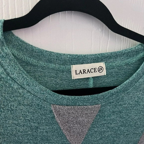 Larace Womens long sleeve tunic green gray size 2X cozy relaxed color block - Picture 2 of 7